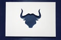 Happy bull year. Christmas tendy card 2021. silhouette of a blue bull. Chinese new year 2021. Paper card with bull head.