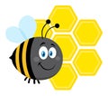 Happy Bumble Bee Cartoon Character Bee Flying In Front Of A Honeycombs Royalty Free Stock Photo