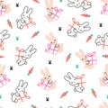 Happy Smile Bunny Gift Celebration Vector Seamless Pattern