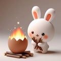 Little bunny playing with burning easter egg, ai generated Royalty Free Stock Photo