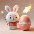 bunny playing with burning easter egg, ai generated Royalty Free Stock Photo