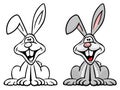 Happy Bunny Rabbit Cartoon in Color and Black Line Art Isolated Vector Illustration