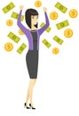 Happy busiess woman under money rain. Royalty Free Stock Photo