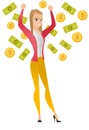 Happy busiess woman under money rain. Royalty Free Stock Photo