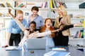 Happy business coworkers celebrating Royalty Free Stock Photo