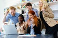 Happy business coworkers celebrating Royalty Free Stock Photo