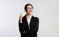 Happy Business Girl Gesturing Thumbs-Up On White Background