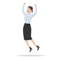 Happy business lady in business clothes jumping on a white background. Royalty Free Stock Photo