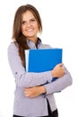 Happy business lady with a folder is Royalty Free Stock Photo