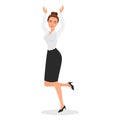 Happy business lady jumping to celebrate victory, success business idea