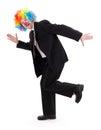 Happy business man with clown wig Royalty Free Stock Photo