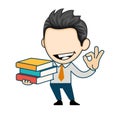 Happy business man showing stack of books in hands. student holding pile of books Royalty Free Stock Photo