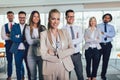 Happy business people and company staff in modern office, representig company.Selective focus Royalty Free Stock Photo