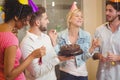 Happy business people enjoying birthday Royalty Free Stock Photo