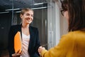 Handsome business woman handshaking after succsessful deal Royalty Free Stock Photo