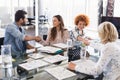 Happy business people shaking hands at creative office Royalty Free Stock Photo