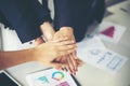 Happy Business people showing team work and giving five after signing agreement or contract with foreign partners in office Royalty Free Stock Photo