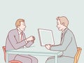 Happy business people talking at meeting in office simple korean style illustration