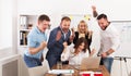 Happy business people team celebrate success in the office Royalty Free Stock Photo