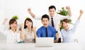 Happy business people working together at meeting Royalty Free Stock Photo