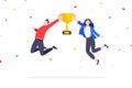 Happy business team employee team winners award ceremony flat style design vector illustration. Royalty Free Stock Photo