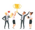 Happy business team with golden trophy vector illustrartion