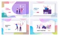 Happy Business Team Rejoice for Successful Deal Website Landing Page Set. Cheerful Businesspeople Celebrate Success Royalty Free Stock Photo