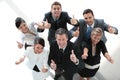 View from the top. happy business team showing thumb up. Royalty Free Stock Photo