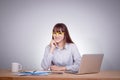 Happy business woman concept. Happy smiling Asian girl working Royalty Free Stock Photo