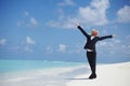 Happy business woman on the ocean coast Royalty Free Stock Photo