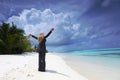 Happy business woman on the ocean coast Royalty Free Stock Photo