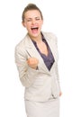 Happy business woman fist pump