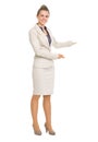 Happy business woman inviting to come Royalty Free Stock Photo