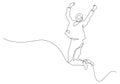 happy business woman jumping successful celebrating triumph hands up continuous line drawing Royalty Free Stock Photo