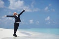 Happy business woman on the ocean coast Royalty Free Stock Photo