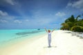 Happy business woman on the ocean coast Royalty Free Stock Photo