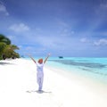 Happy business woman on the ocean coast Royalty Free Stock Photo