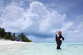 Happy business woman on the ocean coast Royalty Free Stock Photo