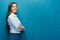 Happy business woman portrait. Young woman white shirt Royalty Free Stock Photo