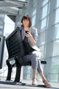 Happy business woman reading text message Royalty Free Stock Photo