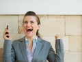 Happy business woman rejoicing success Royalty Free Stock Photo