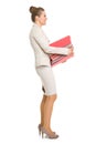 Happy business woman with stack of folders Royalty Free Stock Photo