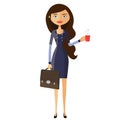 Happy business woman standing and drinking coffee vector cartoon