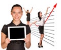 Happy business women and graphical chart