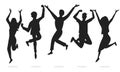 Happy business workers jumping Silhouettes celebrating success achievement. Office worker set. Vector Royalty Free Stock Photo