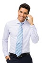 Happy Businessman Answering Smart Phone Royalty Free Stock Photo