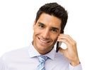 Happy Businessman Answering Smart Phone Royalty Free Stock Photo