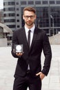 Happy Businessman with award Royalty Free Stock Photo