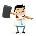 Happy businessman with big hammer