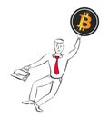 Happy businessman with bitcoin sign in hand, cryptocurrency crea